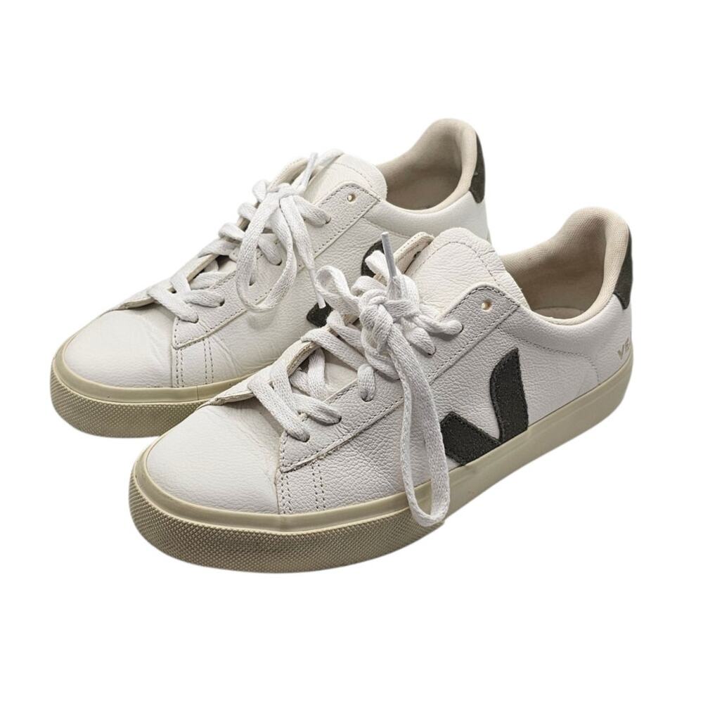 VEJA T2 White & Olive Green Leather Low Top Lace Up Sneakers Size 9 - Picture 2 of 10
